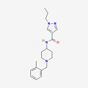 molecular formula C20H28N4O B7165695 N-[1-[(2-methylphenyl)methyl]piperidin-4-yl]-1-propylpyrazole-4-carboxamide 