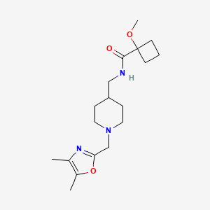 molecular formula C18H29N3O3 B7165745 N-[[1-[(4,5-dimethyl-1,3-oxazol-2-yl)methyl]piperidin-4-yl]methyl]-1-methoxycyclobutane-1-carboxamide 