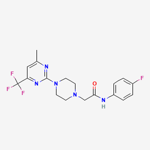 molecular formula C18H19F4N5O B7166063 N-(4-fluorophenyl)-2-[4-[4-methyl-6-(trifluoromethyl)pyrimidin-2-yl]piperazin-1-yl]acetamide 