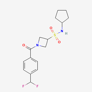 molecular formula C16H20F2N2O3S B7166118 N-cyclopentyl-1-[4-(difluoromethyl)benzoyl]azetidine-3-sulfonamide 