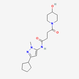 molecular formula C18H28N4O3 B7166140 N-(5-cyclopentyl-2-methylpyrazol-3-yl)-4-(4-hydroxypiperidin-1-yl)-4-oxobutanamide 