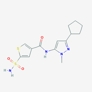 molecular formula C14H18N4O3S2 B7166149 N-(5-cyclopentyl-2-methylpyrazol-3-yl)-5-sulfamoylthiophene-3-carboxamide 