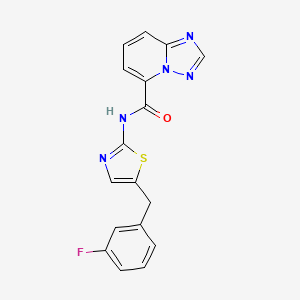 molecular formula C17H12FN5OS B7166184 N-[5-[(3-fluorophenyl)methyl]-1,3-thiazol-2-yl]-[1,2,4]triazolo[1,5-a]pyridine-5-carboxamide 