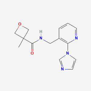 molecular formula C14H16N4O2 B7166495 N-[(2-imidazol-1-ylpyridin-3-yl)methyl]-3-methyloxetane-3-carboxamide 