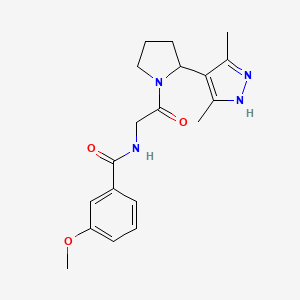 molecular formula C19H24N4O3 B7166694 N-[2-[2-(3,5-dimethyl-1H-pyrazol-4-yl)pyrrolidin-1-yl]-2-oxoethyl]-3-methoxybenzamide 