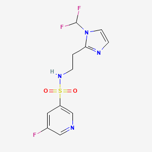 molecular formula C11H11F3N4O2S B7167386 N-[2-[1-(difluoromethyl)imidazol-2-yl]ethyl]-5-fluoropyridine-3-sulfonamide 