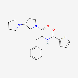 molecular formula C22H27N3O2S B7167627 N-[1-oxo-3-phenyl-1-(3-pyrrolidin-1-ylpyrrolidin-1-yl)propan-2-yl]thiophene-2-carboxamide 