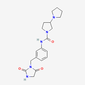 molecular formula C19H25N5O3 B7167750 N-[3-[(2,5-dioxoimidazolidin-1-yl)methyl]phenyl]-3-pyrrolidin-1-ylpyrrolidine-1-carboxamide 