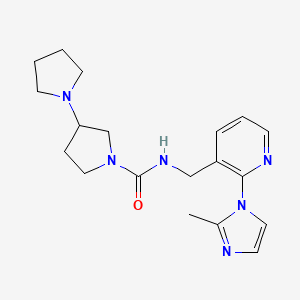 molecular formula C19H26N6O B7167868 N-[[2-(2-methylimidazol-1-yl)pyridin-3-yl]methyl]-3-pyrrolidin-1-ylpyrrolidine-1-carboxamide 