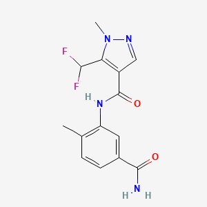 molecular formula C14H14F2N4O2 B7167970 N-(5-carbamoyl-2-methylphenyl)-5-(difluoromethyl)-1-methylpyrazole-4-carboxamide 