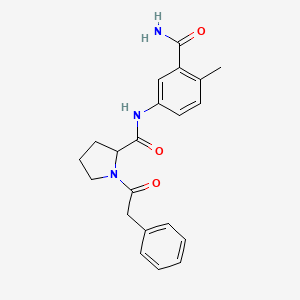 molecular formula C21H23N3O3 B7168002 N-(3-carbamoyl-4-methylphenyl)-1-(2-phenylacetyl)pyrrolidine-2-carboxamide 