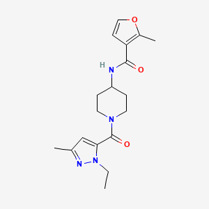 molecular formula C18H24N4O3 B7168020 N-[1-(2-ethyl-5-methylpyrazole-3-carbonyl)piperidin-4-yl]-2-methylfuran-3-carboxamide 