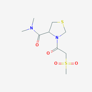 molecular formula C9H16N2O4S2 B7168106 N,N-dimethyl-3-(2-methylsulfonylacetyl)-1,3-thiazolidine-4-carboxamide 
