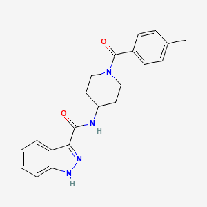 molecular formula C21H22N4O2 B7168178 N-[1-(4-methylbenzoyl)piperidin-4-yl]-1H-indazole-3-carboxamide 