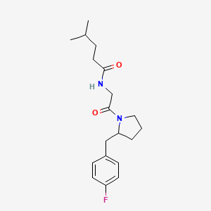 molecular formula C19H27FN2O2 B7168566 N-[2-[2-[(4-fluorophenyl)methyl]pyrrolidin-1-yl]-2-oxoethyl]-4-methylpentanamide 