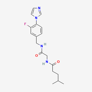 molecular formula C18H23FN4O2 B7168584 N-[2-[(3-fluoro-4-imidazol-1-ylphenyl)methylamino]-2-oxoethyl]-4-methylpentanamide 