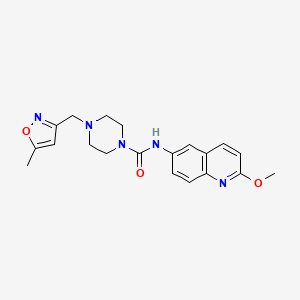 molecular formula C20H23N5O3 B7168651 N-(2-methoxyquinolin-6-yl)-4-[(5-methyl-1,2-oxazol-3-yl)methyl]piperazine-1-carboxamide 