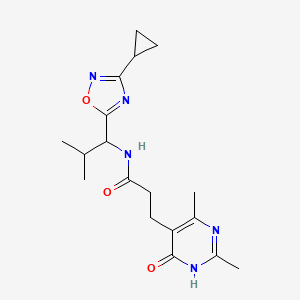 molecular formula C18H25N5O3 B7168766 N-[1-(3-cyclopropyl-1,2,4-oxadiazol-5-yl)-2-methylpropyl]-3-(2,4-dimethyl-6-oxo-1H-pyrimidin-5-yl)propanamide 