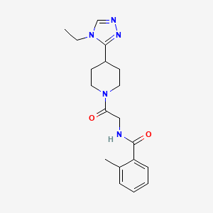 molecular formula C19H25N5O2 B7168959 N-[2-[4-(4-ethyl-1,2,4-triazol-3-yl)piperidin-1-yl]-2-oxoethyl]-2-methylbenzamide 