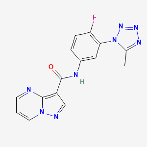 molecular formula C15H11FN8O B7169020 N-[4-fluoro-3-(5-methyltetrazol-1-yl)phenyl]pyrazolo[1,5-a]pyrimidine-3-carboxamide 