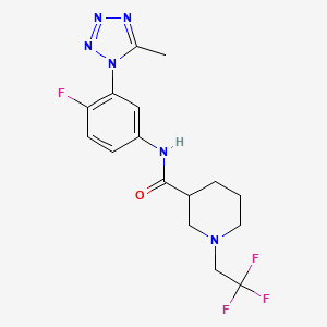 molecular formula C16H18F4N6O B7169092 N-[4-fluoro-3-(5-methyltetrazol-1-yl)phenyl]-1-(2,2,2-trifluoroethyl)piperidine-3-carboxamide 