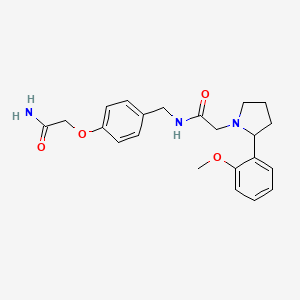 molecular formula C22H27N3O4 B7169154 N-[[4-(2-amino-2-oxoethoxy)phenyl]methyl]-2-[2-(2-methoxyphenyl)pyrrolidin-1-yl]acetamide 