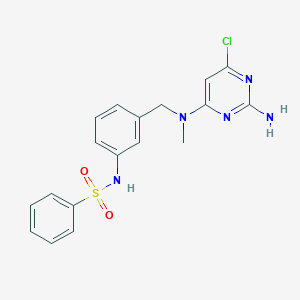 molecular formula C18H18ClN5O2S B7169165 N-[3-[[(2-amino-6-chloropyrimidin-4-yl)-methylamino]methyl]phenyl]benzenesulfonamide 