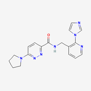 molecular formula C18H19N7O B7169269 N-[(2-imidazol-1-ylpyridin-3-yl)methyl]-6-pyrrolidin-1-ylpyridazine-3-carboxamide 