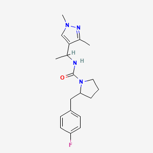 molecular formula C19H25FN4O B7169276 N-[1-(1,3-dimethylpyrazol-4-yl)ethyl]-2-[(4-fluorophenyl)methyl]pyrrolidine-1-carboxamide 