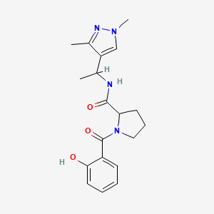 molecular formula C19H24N4O3 B7169299 N-[1-(1,3-dimethylpyrazol-4-yl)ethyl]-1-(2-hydroxybenzoyl)pyrrolidine-2-carboxamide 