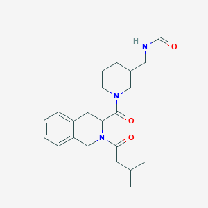 molecular formula C23H33N3O3 B7169346 N-[[1-[2-(3-methylbutanoyl)-3,4-dihydro-1H-isoquinoline-3-carbonyl]piperidin-3-yl]methyl]acetamide 