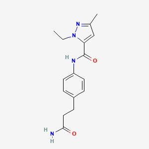 molecular formula C16H20N4O2 B7169417 N-[4-(3-amino-3-oxopropyl)phenyl]-2-ethyl-5-methylpyrazole-3-carboxamide 