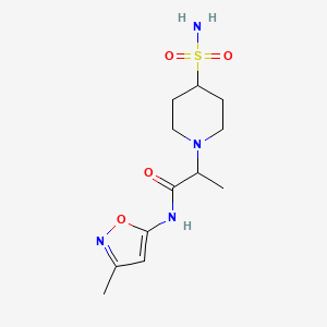 molecular formula C12H20N4O4S B7169527 N-(3-methyl-1,2-oxazol-5-yl)-2-(4-sulfamoylpiperidin-1-yl)propanamide 
