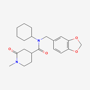 molecular formula C21H28N2O4 B7169669 N-(1,3-benzodioxol-5-ylmethyl)-N-cyclohexyl-1-methyl-2-oxopiperidine-4-carboxamide 