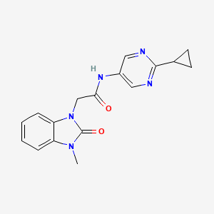 molecular formula C17H17N5O2 B7169898 N-(2-cyclopropylpyrimidin-5-yl)-2-(3-methyl-2-oxobenzimidazol-1-yl)acetamide 