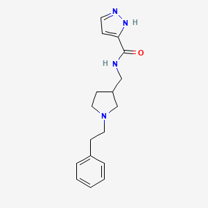 molecular formula C17H22N4O B7170154 N-[[1-(2-phenylethyl)pyrrolidin-3-yl]methyl]-1H-pyrazole-5-carboxamide 