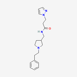 molecular formula C19H26N4O B7170199 N-[[1-(2-phenylethyl)pyrrolidin-3-yl]methyl]-3-pyrazol-1-ylpropanamide 