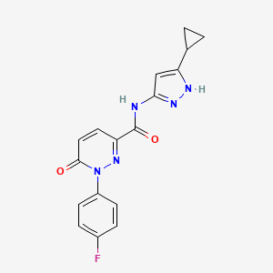 molecular formula C17H14FN5O2 B7170339 N-(5-cyclopropyl-1H-pyrazol-3-yl)-1-(4-fluorophenyl)-6-oxopyridazine-3-carboxamide 