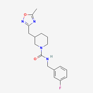 molecular formula C17H21FN4O2 B7170494 N-[(3-fluorophenyl)methyl]-3-[(5-methyl-1,2,4-oxadiazol-3-yl)methyl]piperidine-1-carboxamide 