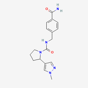 molecular formula C17H21N5O2 B7170510 N-[(4-carbamoylphenyl)methyl]-2-(1-methylpyrazol-4-yl)pyrrolidine-1-carboxamide 