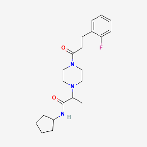 molecular formula C21H30FN3O2 B7170673 N-cyclopentyl-2-[4-[3-(2-fluorophenyl)propanoyl]piperazin-1-yl]propanamide 