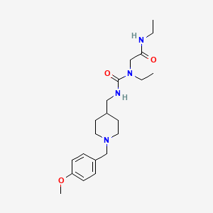 molecular formula C21H34N4O3 B7170753 N-ethyl-2-[ethyl-[[1-[(4-methoxyphenyl)methyl]piperidin-4-yl]methylcarbamoyl]amino]acetamide 