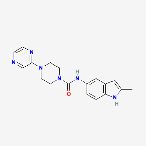 molecular formula C18H20N6O B7170772 N-(2-methyl-1H-indol-5-yl)-4-pyrazin-2-ylpiperazine-1-carboxamide 