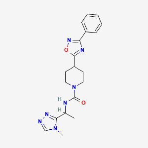 molecular formula C19H23N7O2 B7170782 N-[1-(4-methyl-1,2,4-triazol-3-yl)ethyl]-4-(3-phenyl-1,2,4-oxadiazol-5-yl)piperidine-1-carboxamide 