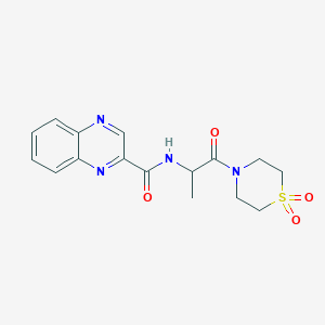 molecular formula C16H18N4O4S B7170947 N-[1-(1,1-dioxo-1,4-thiazinan-4-yl)-1-oxopropan-2-yl]quinoxaline-2-carboxamide 