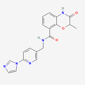 molecular formula C19H17N5O3 B7171040 N-[(6-imidazol-1-ylpyridin-3-yl)methyl]-2-methyl-3-oxo-4H-1,4-benzoxazine-8-carboxamide 