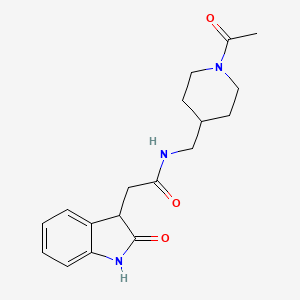 molecular formula C18H23N3O3 B7171458 N-[(1-acetylpiperidin-4-yl)methyl]-2-(2-oxo-1,3-dihydroindol-3-yl)acetamide 