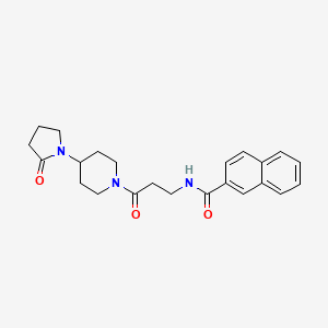 molecular formula C23H27N3O3 B7171634 N-[3-oxo-3-[4-(2-oxopyrrolidin-1-yl)piperidin-1-yl]propyl]naphthalene-2-carboxamide 