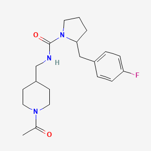 molecular formula C20H28FN3O2 B7171778 N-[(1-acetylpiperidin-4-yl)methyl]-2-[(4-fluorophenyl)methyl]pyrrolidine-1-carboxamide 