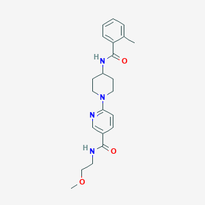 molecular formula C22H28N4O3 B7172300 N-(2-methoxyethyl)-6-[4-[(2-methylbenzoyl)amino]piperidin-1-yl]pyridine-3-carboxamide 